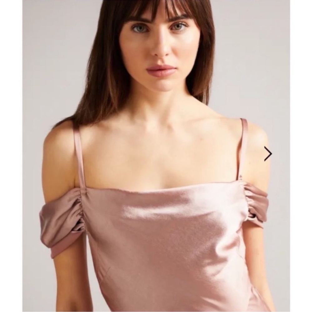 Ted Baker Esta Cold Shoulder Cowl Front Midi Slip Dress in Dusty Pink - Picture 6 of 11